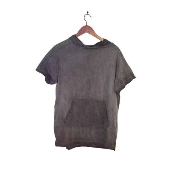 WT02 Gray Distressed Short Sleeve Pullover Hoodie Pocket Men's Size L - Picture 1 of 4
